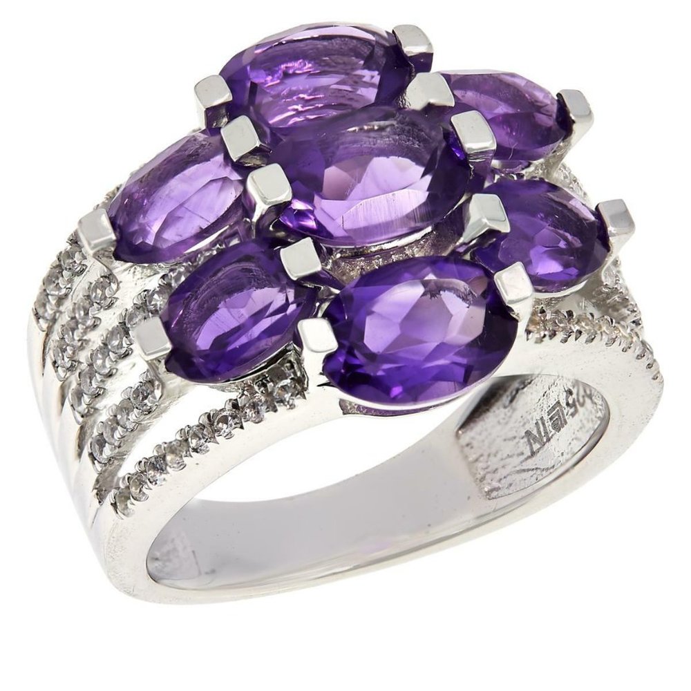 Colleen Lopez Sterling Silver Oval Amethyst & White Zircon 7-Stone Ring